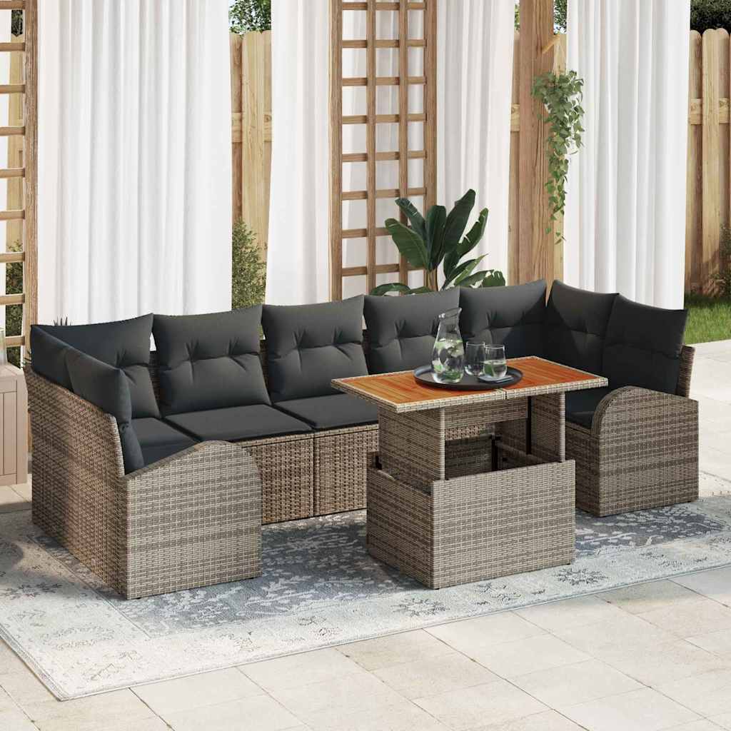 Garten-Sofa-Set mit Speicher 8 pcs Schwarz Poly Rattan