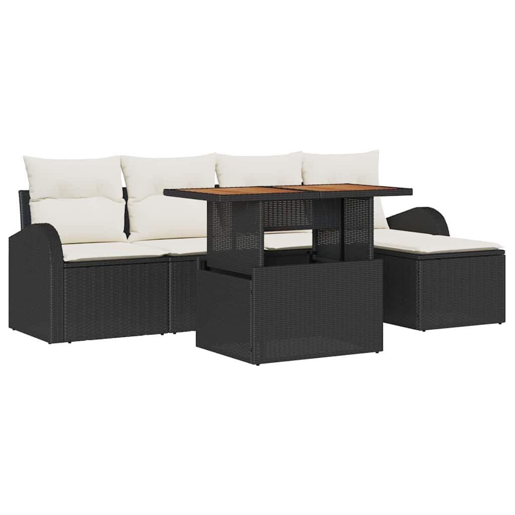 Garten-Sofa-Set mit Speicher 6 pcs Schwarz Poly Rattan