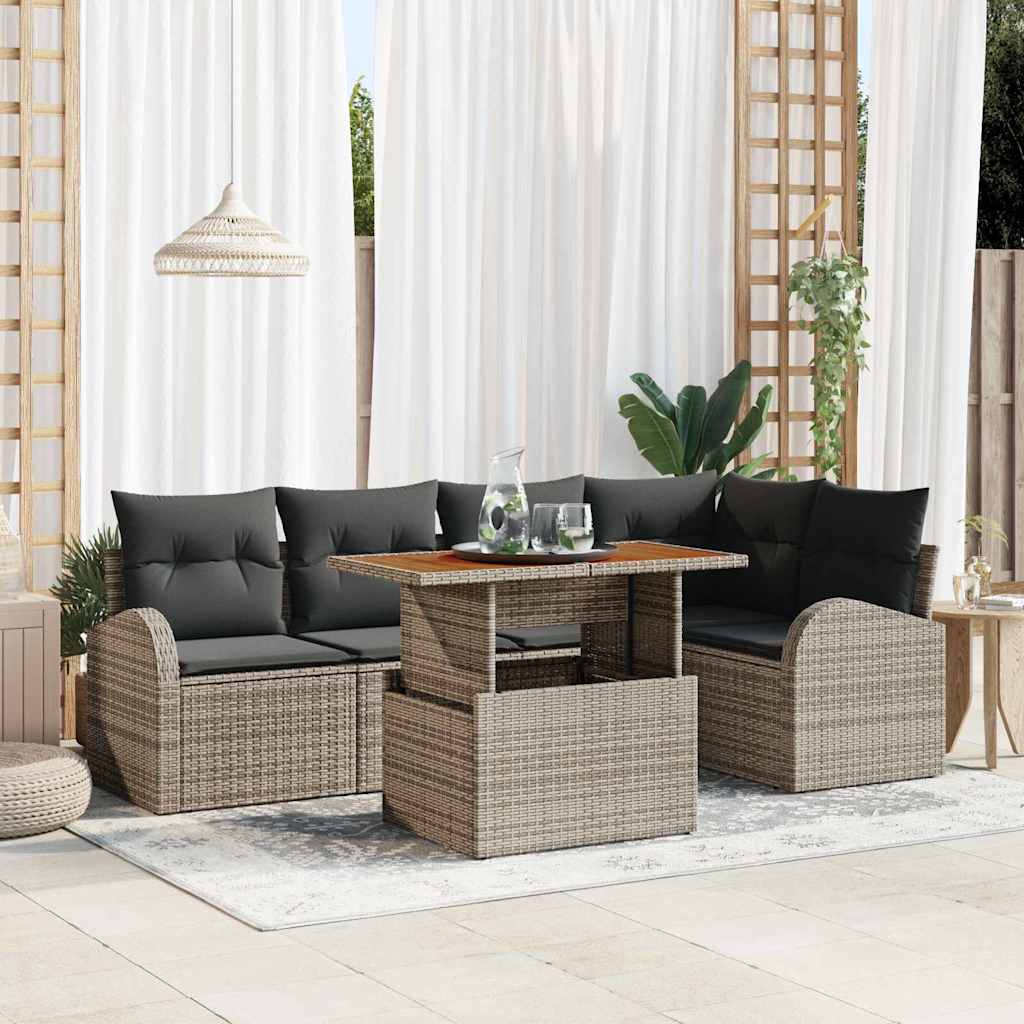Garten-Sofa-Set mit Speicher 6 pcs Schwarz Poly Rattan