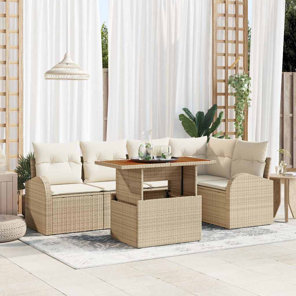 Garten-Sofa-Set mit Speicher 6 pcs Schwarz Poly Rattan