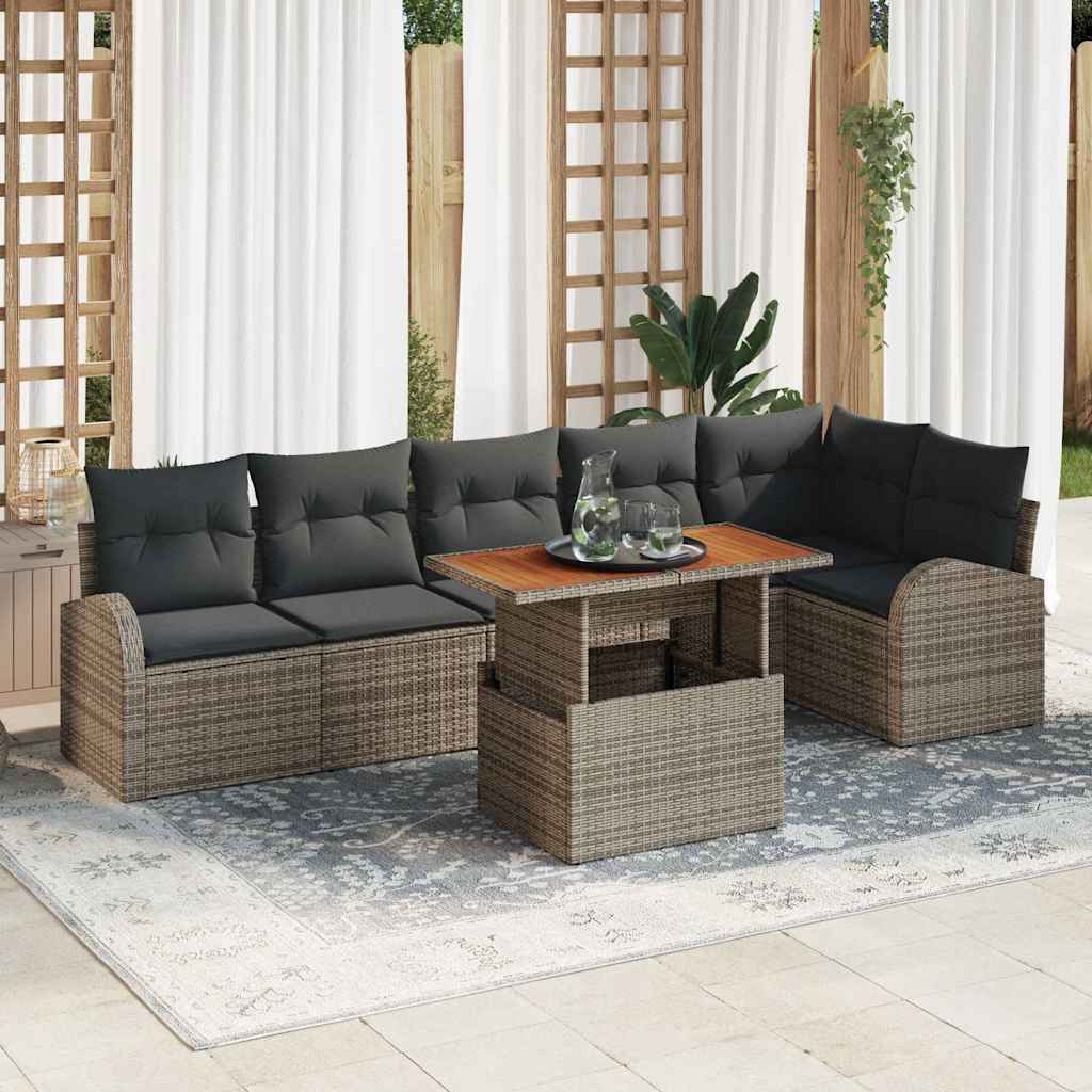 Garten-Sofa-Set mit Speicher 7 pcs Schwarz Poly Rattan