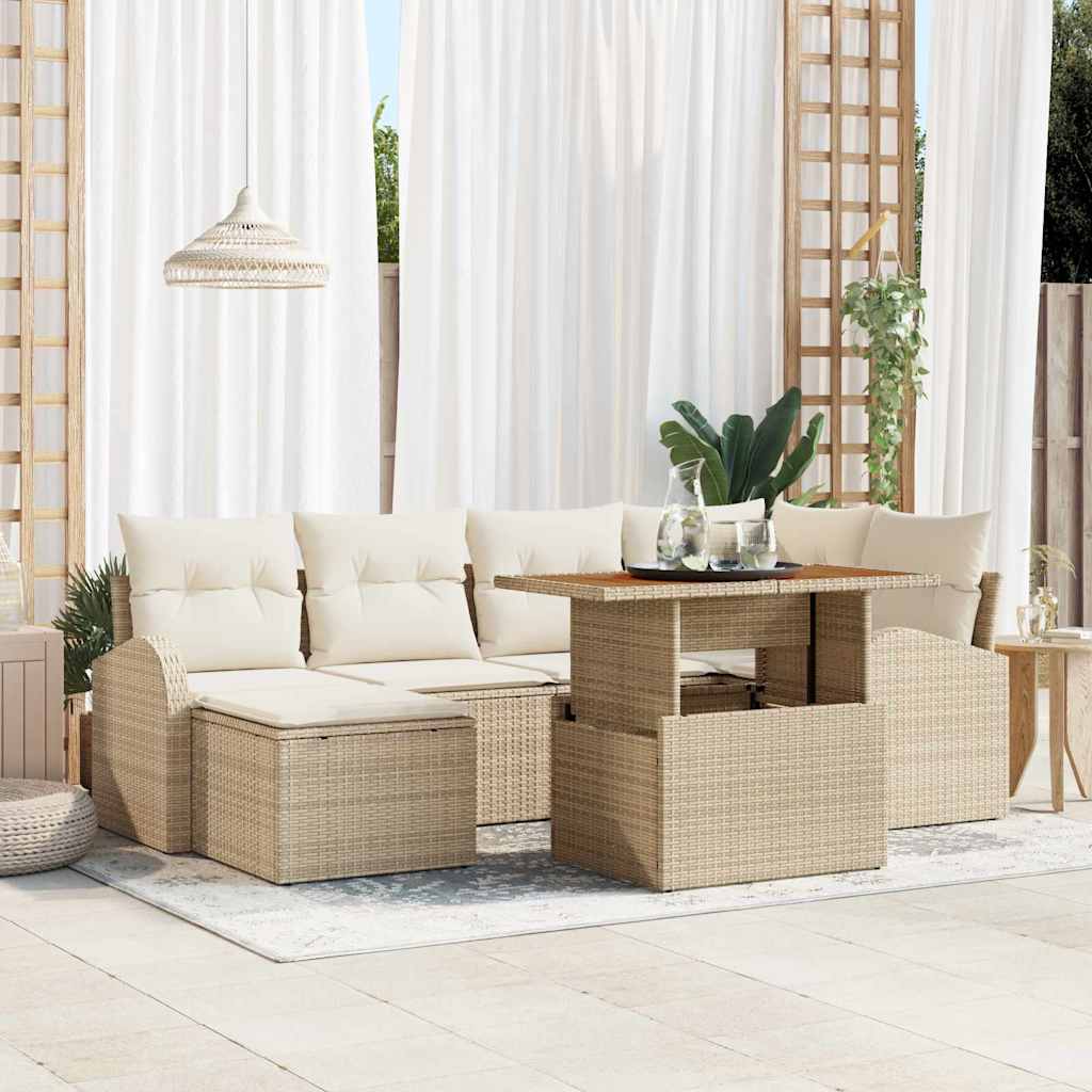 Garten-Sofa-Set mit Speicher 7 pcs Schwarz Poly Rattan