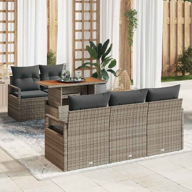 Garten-Sofa-Set mit Speicher 6 pcs Schwarz Poly Rattan