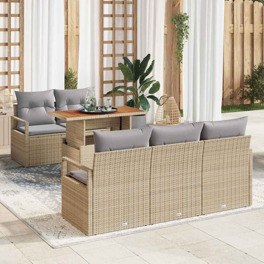Garten-Sofa-Set mit Speicher 6 pcs Schwarz Poly Rattan
