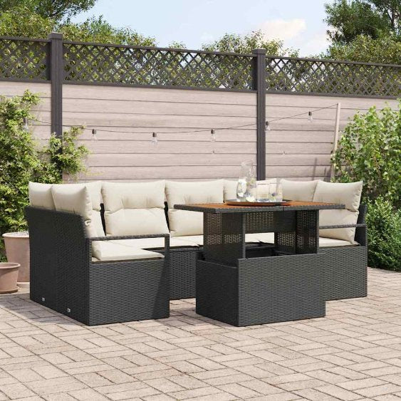Garten-Sofa-Set mit Speicher 7 pcs Schwarz Poly Rattan