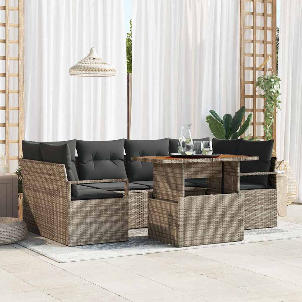 Garten-Sofa-Set mit Speicher 7 pcs Schwarz Poly Rattan