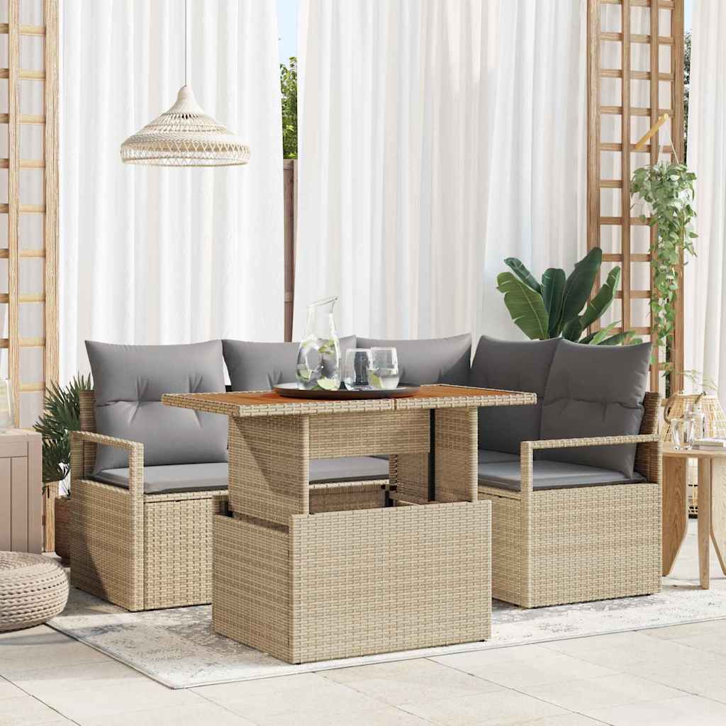 Garten-Sofa-Set mit Speicher 5 pcs Schwarz Poly Rattan