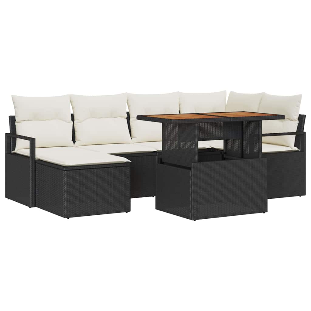 Garten-Sofa-Set mit Speicher 7 pcs Schwarz Poly Rattan