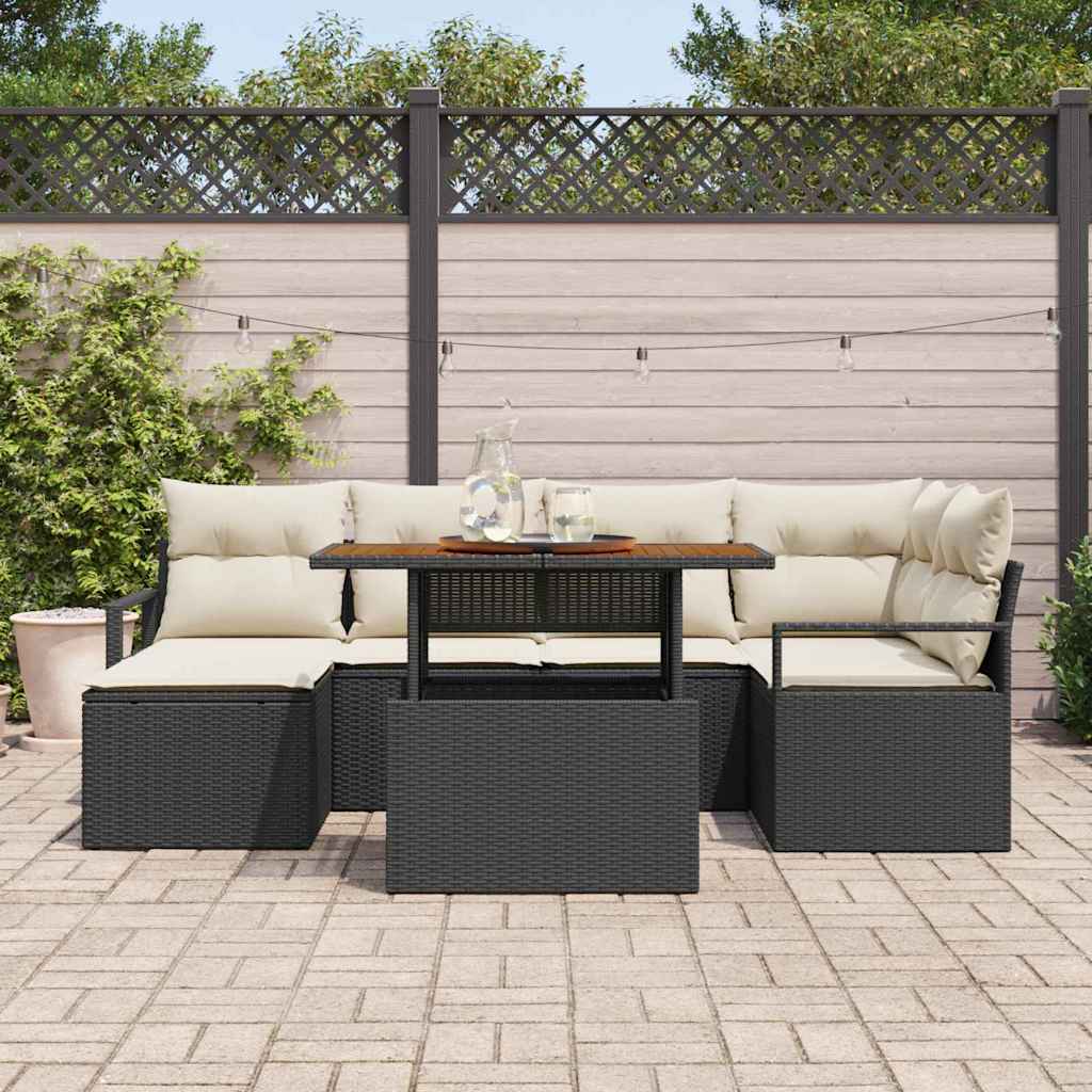 Garten-Sofa-Set mit Speicher 7 pcs Schwarz Poly Rattan