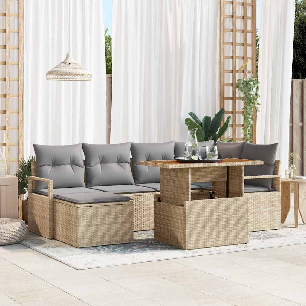 Garten-Sofa-Set mit Speicher 7 pcs Schwarz Poly Rattan