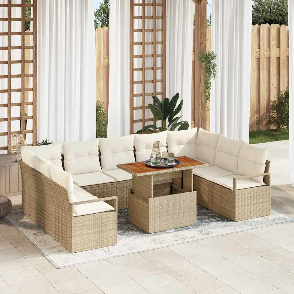 Garten-Sofa-Set mit Speicher 10 pcs Schwarz Poly Rattan
