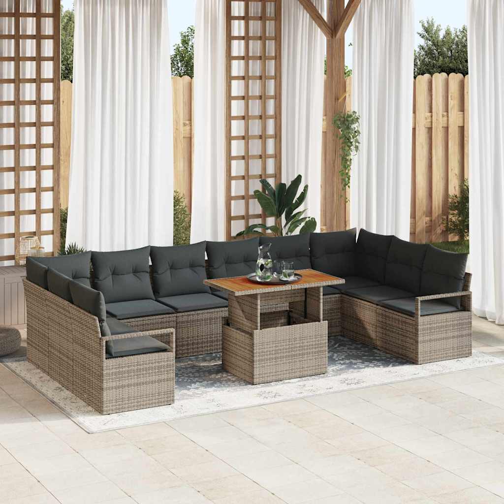 Garten-Sofa-Set mit Speicher 11 pcs Schwarz Poly Rattan