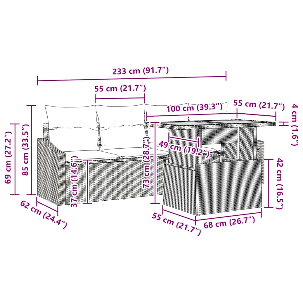 Garten-Sofa-Set mit Speicher 5 pcs Schwarz Poly Rattan