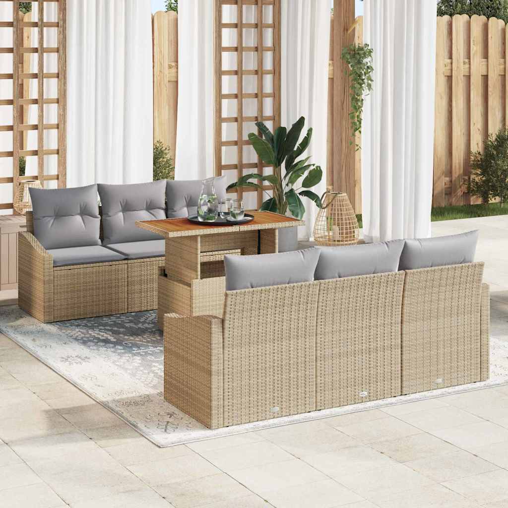 Garten-Sofa-Set mit Speicher 7 pcs Schwarz Poly Rattan