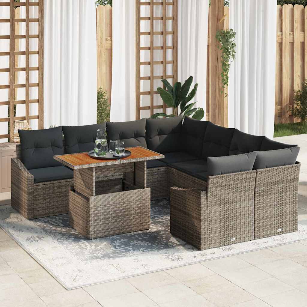 Garten-Sofa-Set mit Speicher 9 pcs Schwarz Poly Rattan