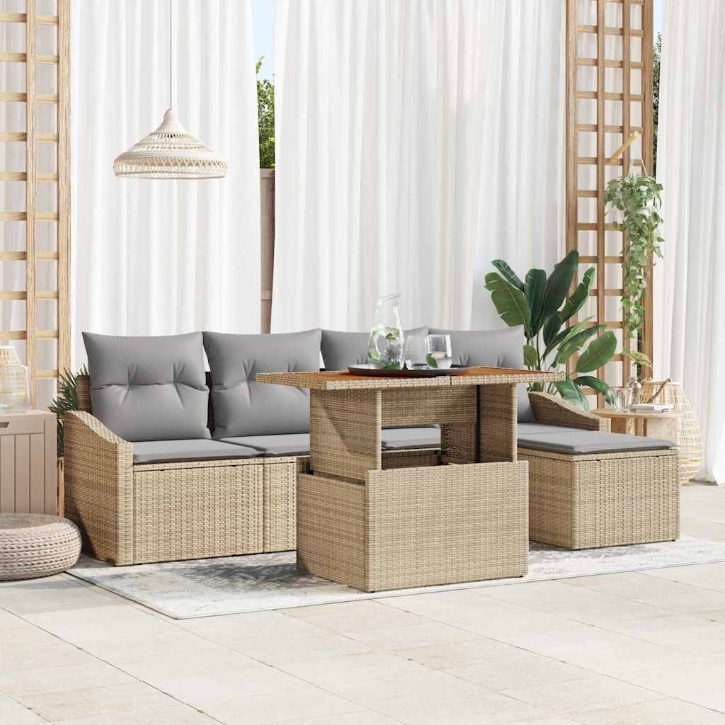 Garten-Sofa-Set mit Speicher 6 pcs Schwarz Poly Rattan