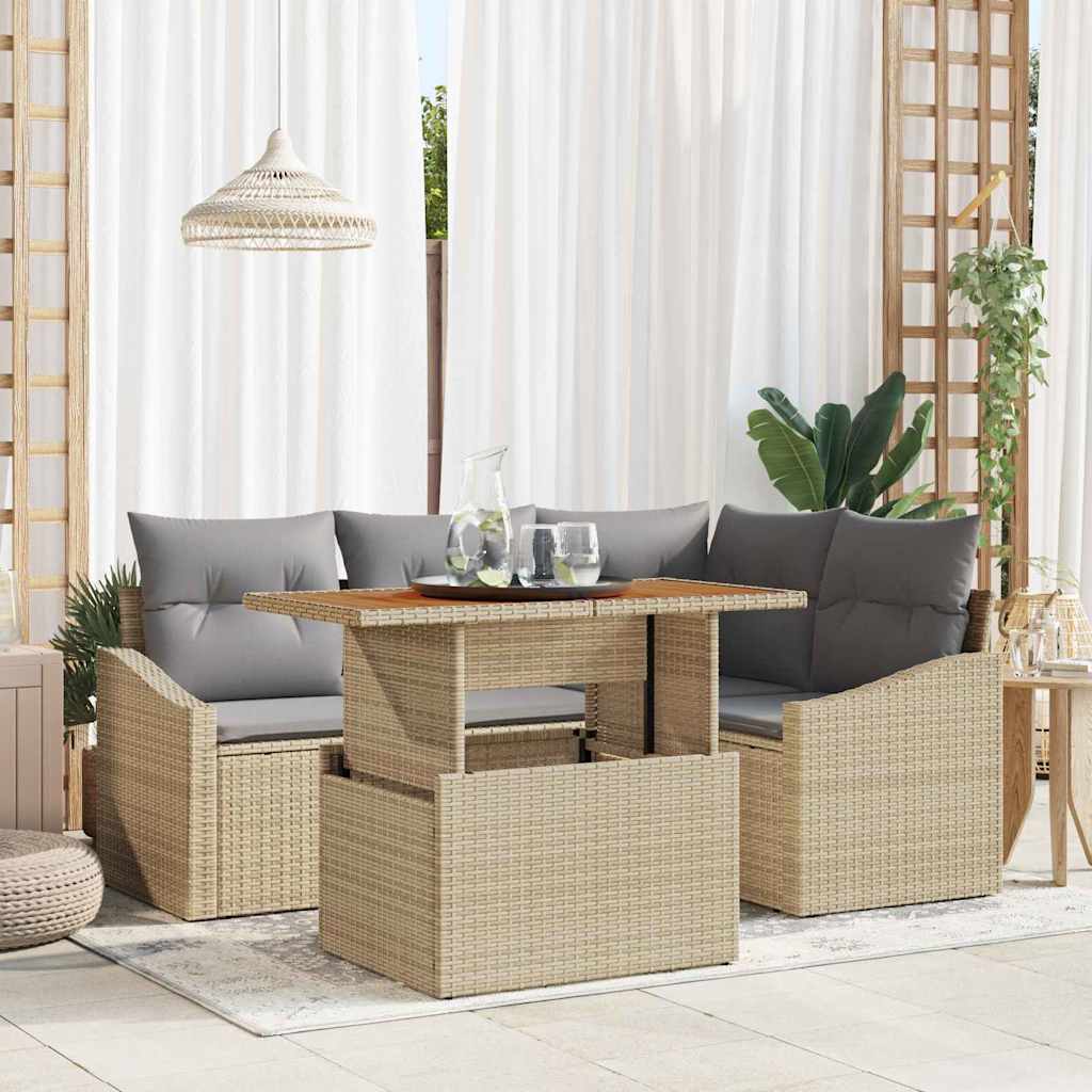 Garten-Sofa-Set mit Speicher 5 pcs Schwarz Poly Rattan