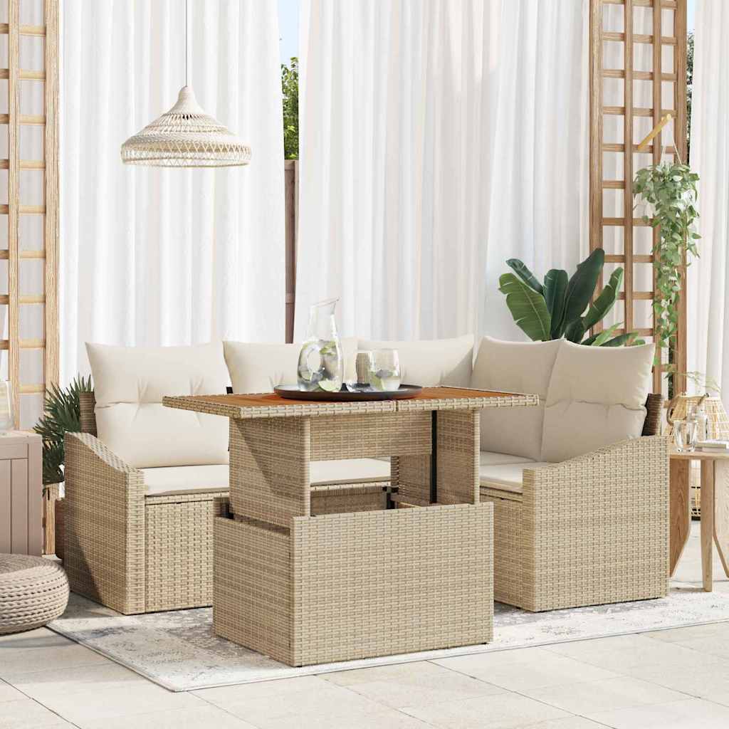 Garten-Sofa-Set mit Speicher 5 pcs Schwarz Poly Rattan
