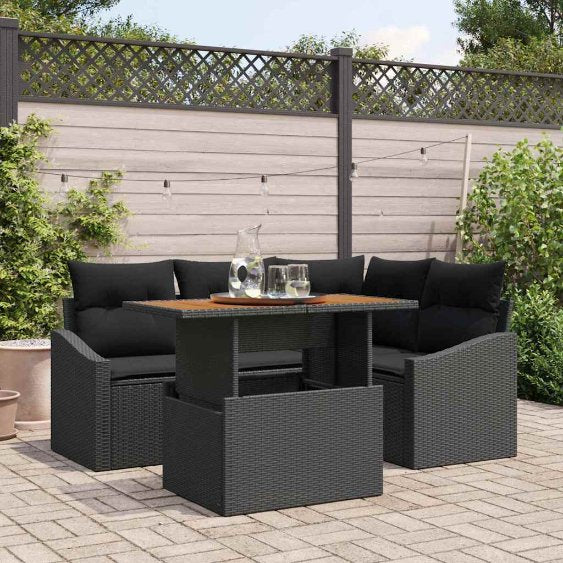 Garten-Sofa-Set mit Speicher 5 pcs Schwarz Poly Rattan