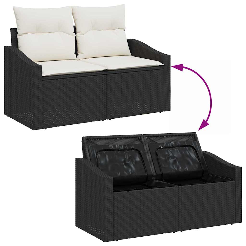 Garten-Sofa-Set mit Speicher 6 pcs Schwarz Poly Rattan