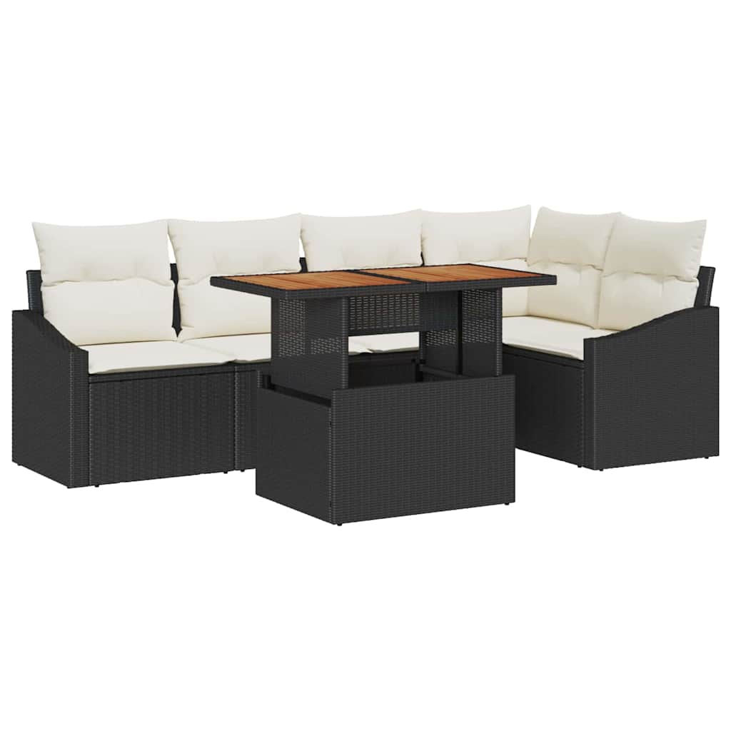 Garten-Sofa-Set mit Speicher 6 pcs Schwarz Poly Rattan