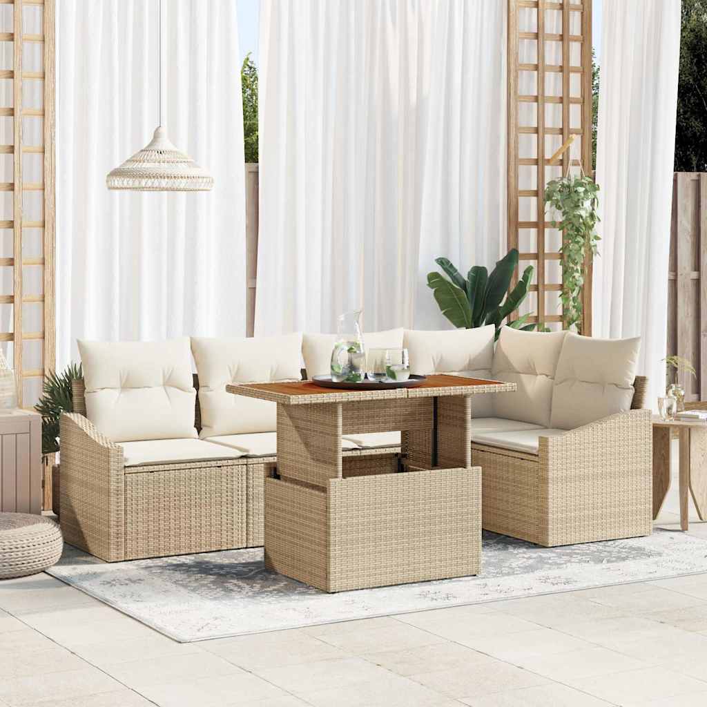 Garten-Sofa-Set mit Speicher 6 pcs Schwarz Poly Rattan