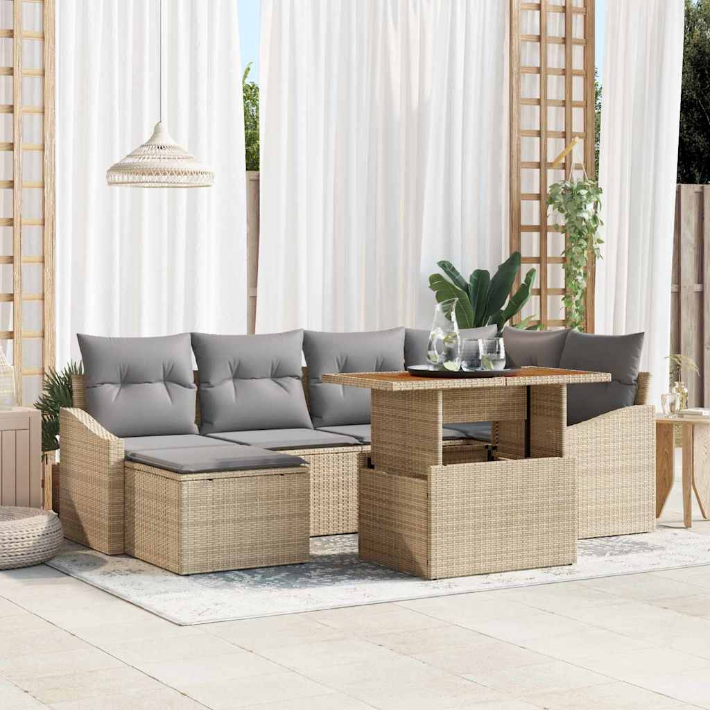 Garten-Sofa-Set mit Speicher 7 pcs Schwarz Poly Rattan