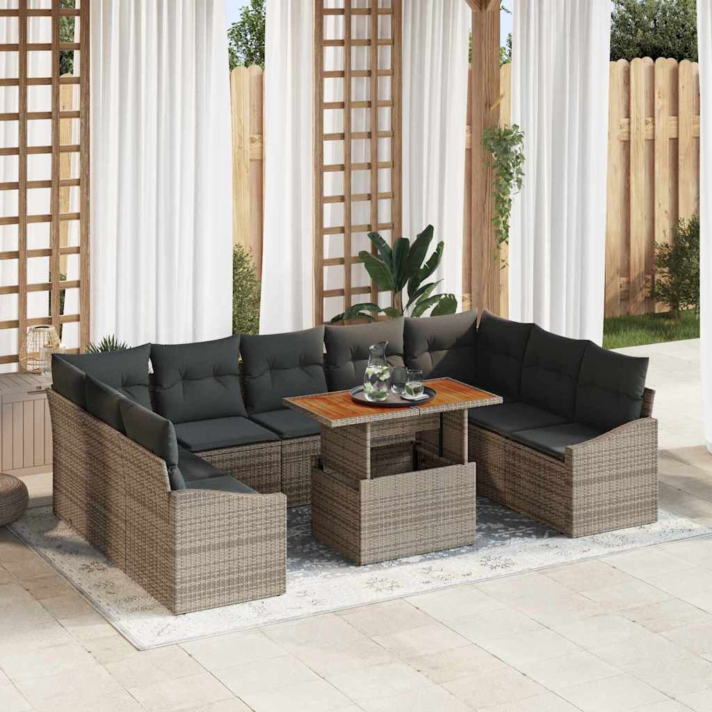 Garten-Sofa-Set mit Speicher 10 pcs Schwarz Poly Rattan