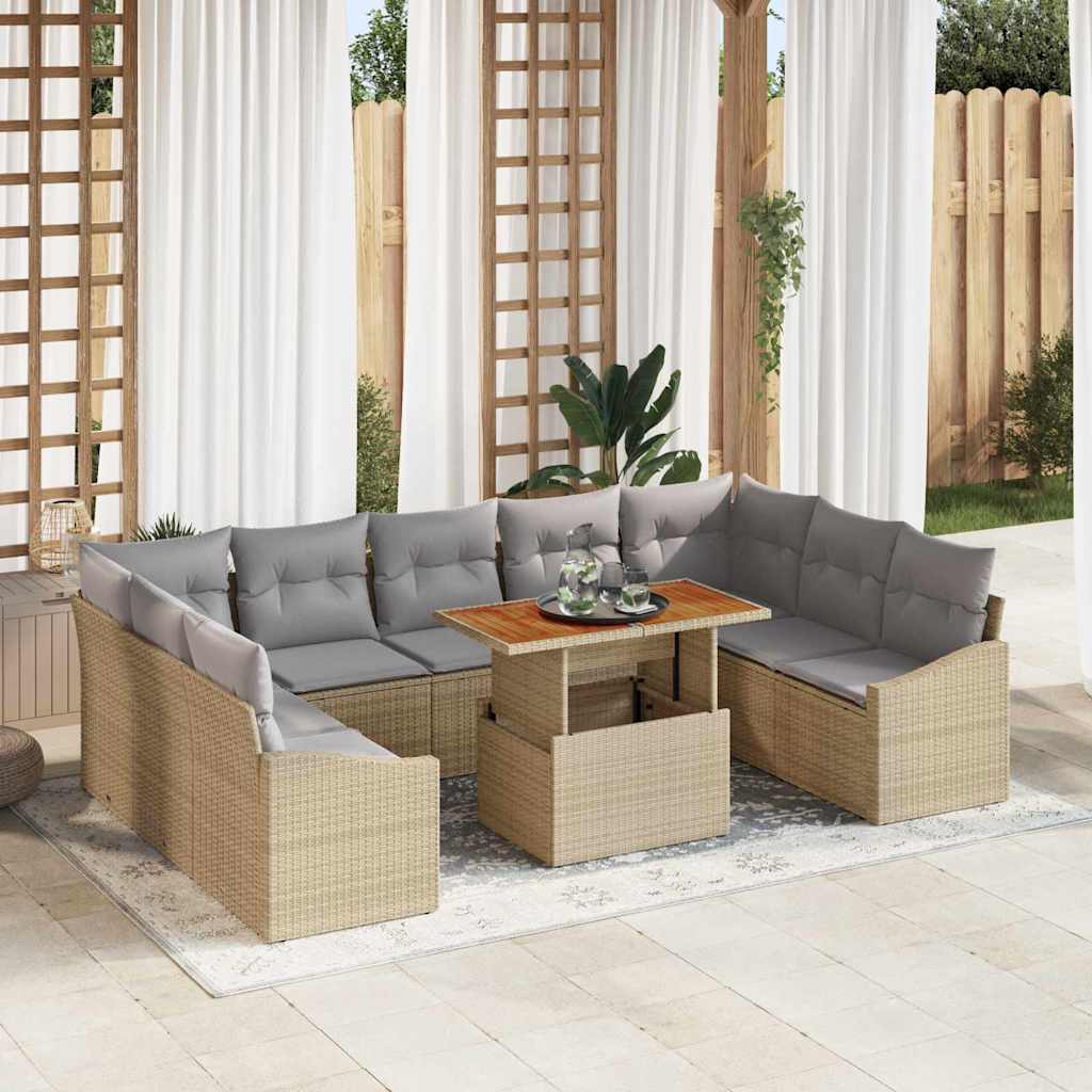 Garten-Sofa-Set mit Speicher 10 pcs Schwarz Poly Rattan