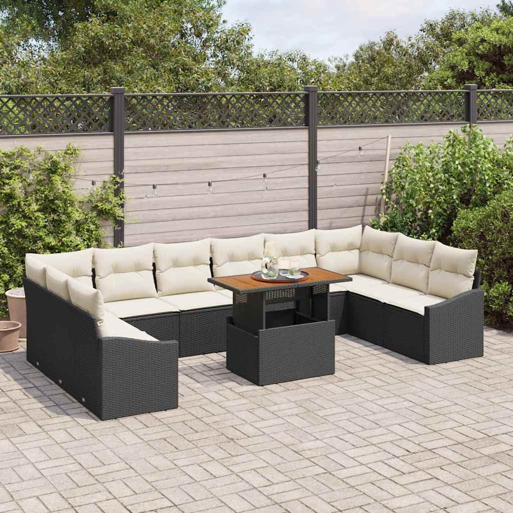 Garten-Sofa-Set mit Speicher 11 pcs Schwarz Poly Rattan