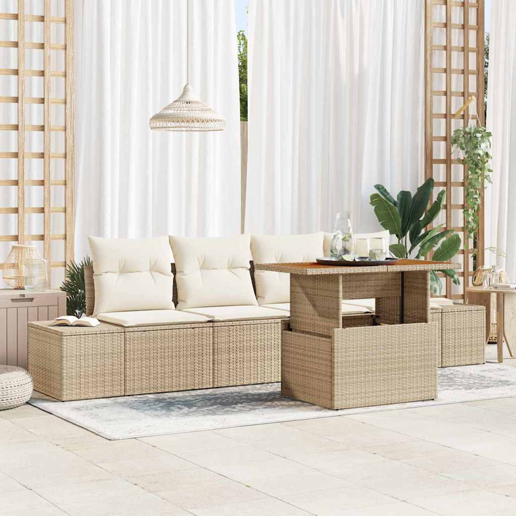 Garten-Sofa-Set mit Speicher 5 pcs Schwarz Poly Rattan