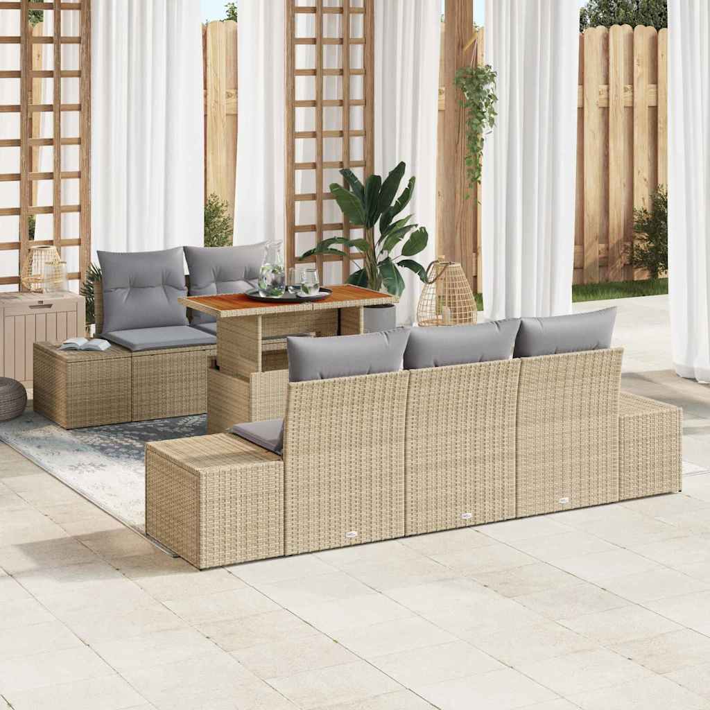 Garten-Sofa-Set mit Speicher 6 pcs Schwarz Poly Rattan