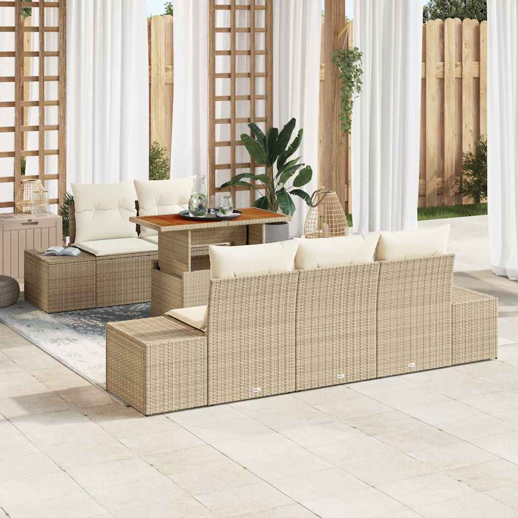 Garten-Sofa-Set mit Speicher 6 pcs Schwarz Poly Rattan