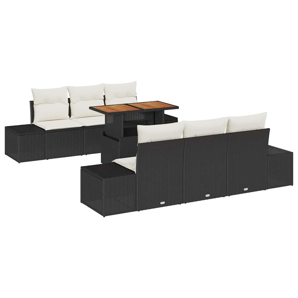 Garten-Sofa-Set mit Speicher 7 pcs Schwarz Poly Rattan