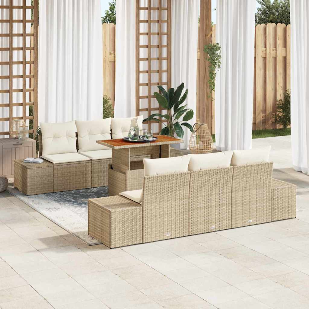 Garten-Sofa-Set mit Speicher 7 pcs Schwarz Poly Rattan