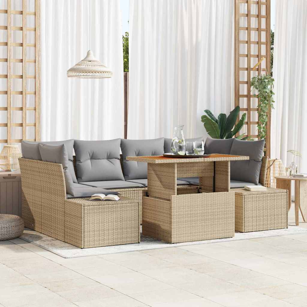 Garten-Sofa-Set mit Speicher 7 pcs Schwarz Poly Rattan