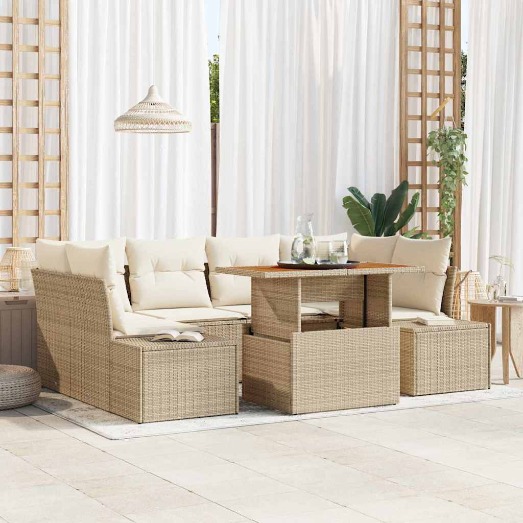 Garten-Sofa-Set mit Speicher 7 pcs Schwarz Poly Rattan