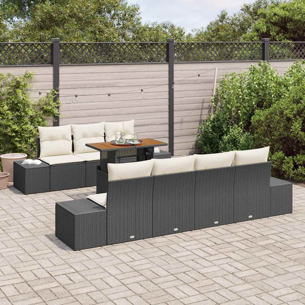 Garten-Sofa-Set mit Speicher 8 pcs Schwarz Poly Rattan