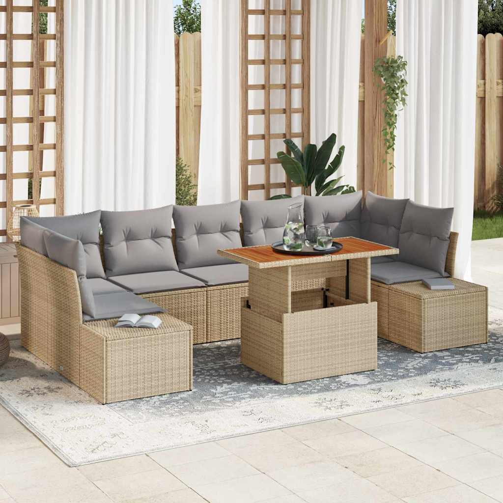 Garten-Sofa-Set mit Speicher 8 pcs Schwarz Poly Rattan