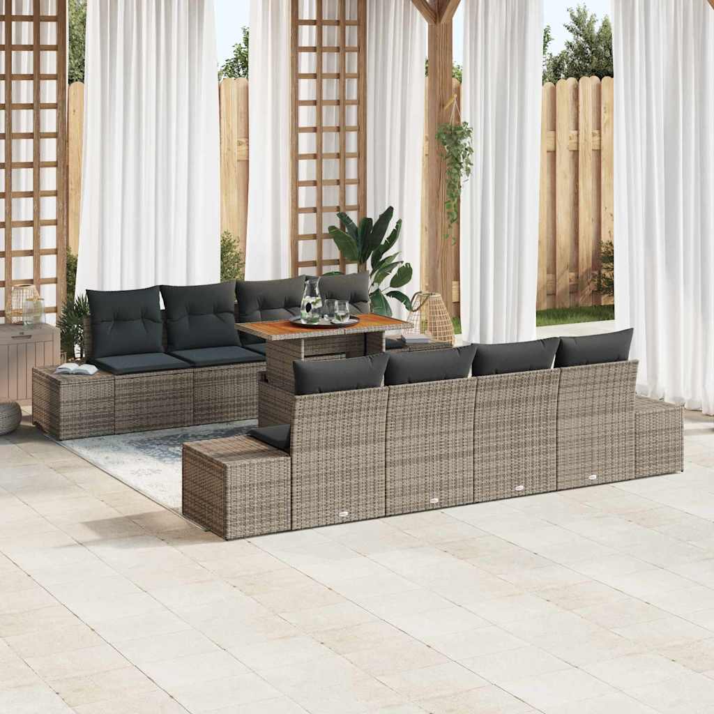 Garten-Sofa-Set mit Speicher 9 pcs Schwarz Poly Rattan