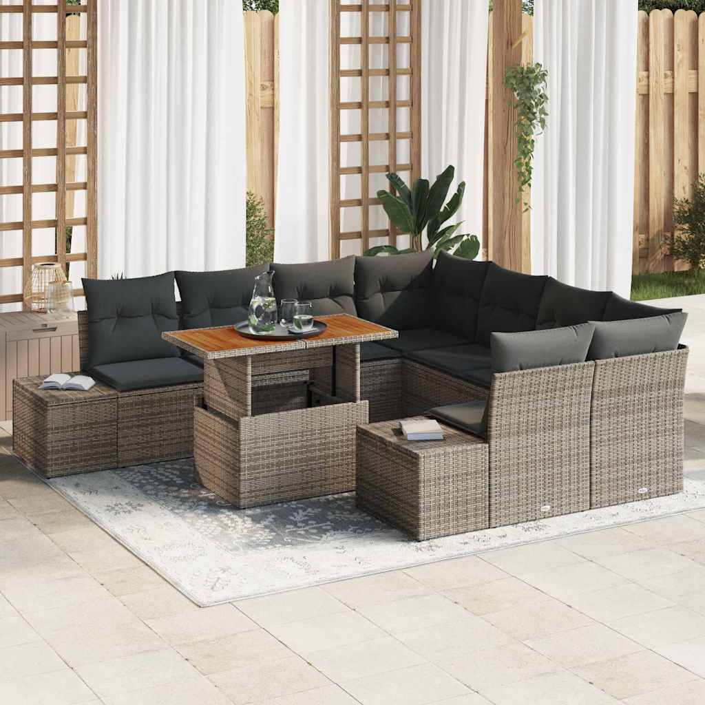 Garten-Sofa-Set mit Speicher 9 pcs Schwarz Poly Rattan