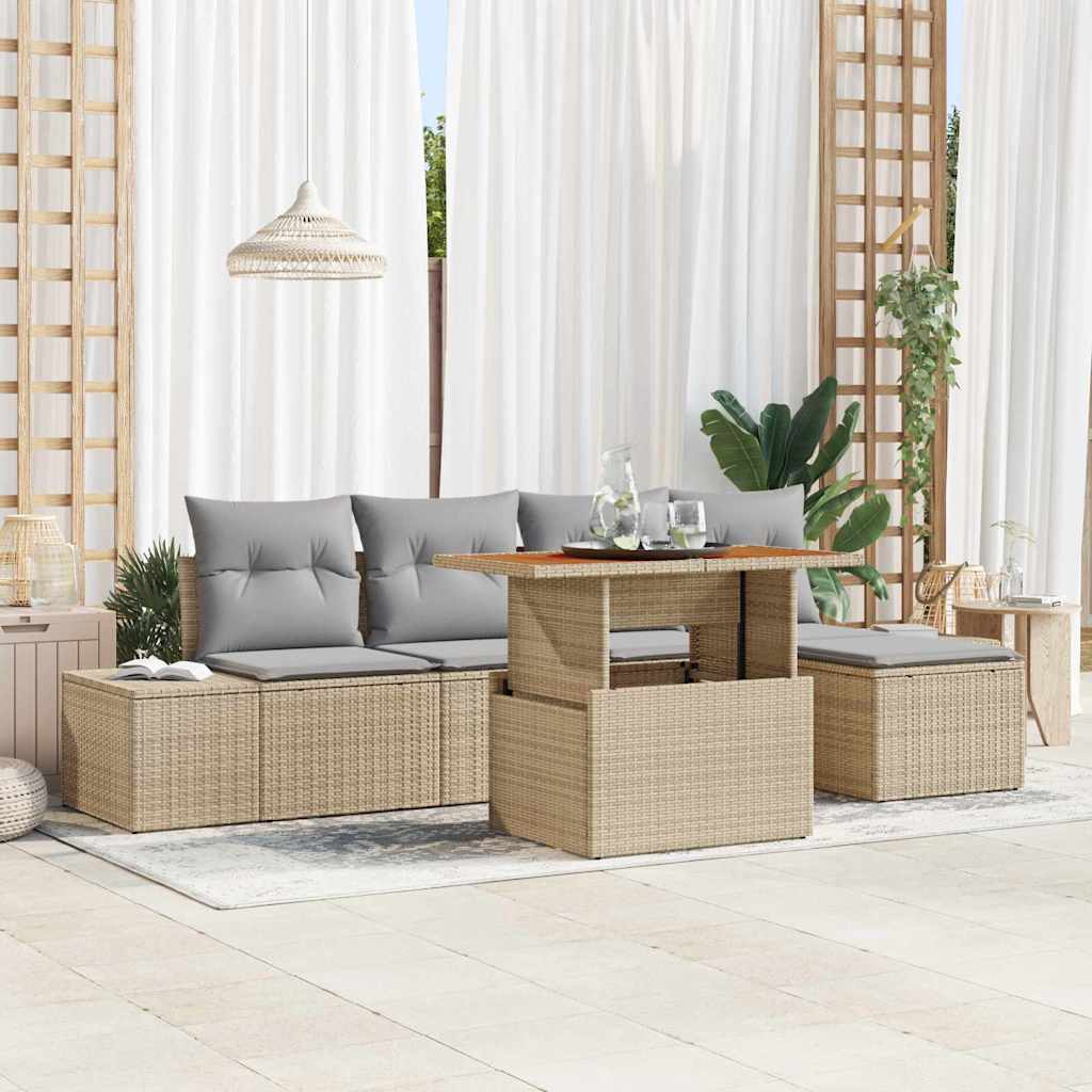 Garten-Sofa-Set mit Speicher 6 pcs Schwarz Poly Rattan