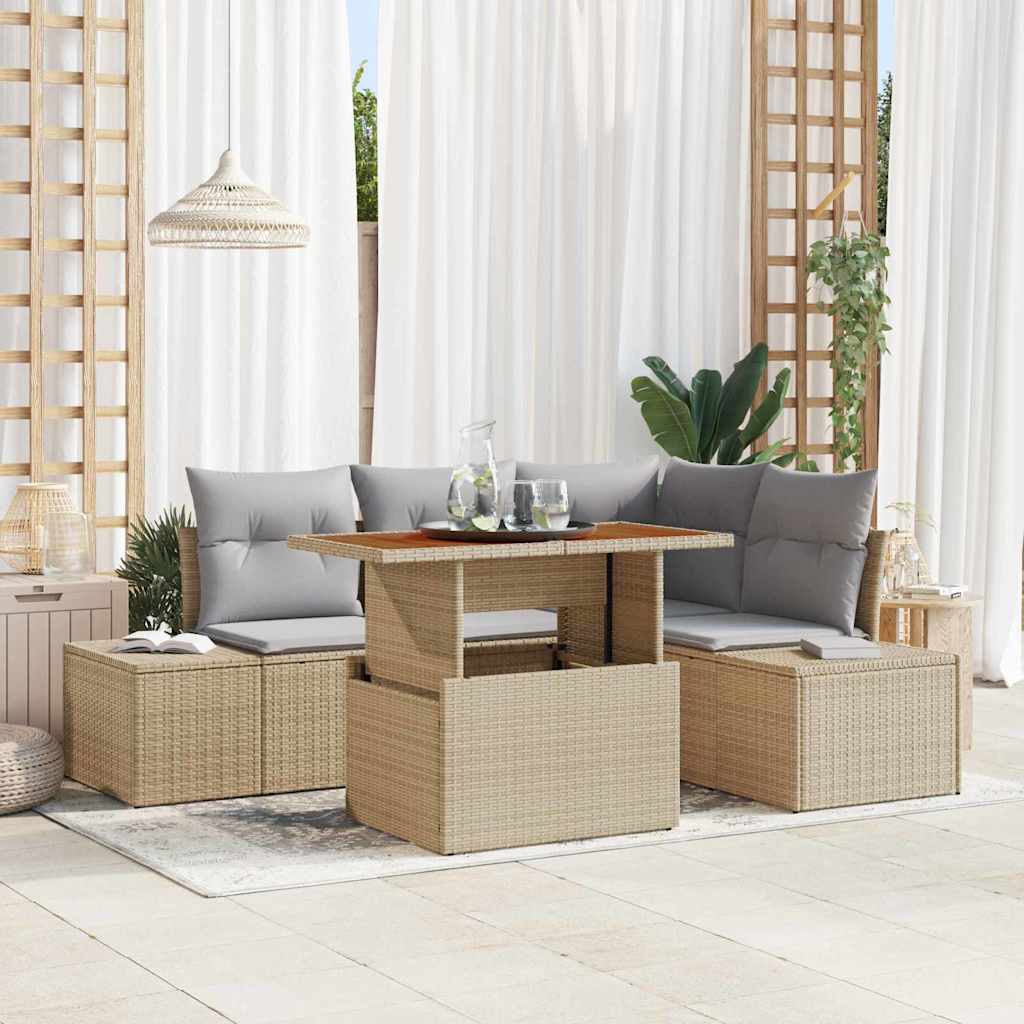 Garten-Sofa-Set mit Speicher 5 pcs Schwarz Poly Rattan