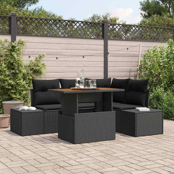 Garten-Sofa-Set mit Speicher 5 pcs Schwarz Poly Rattan