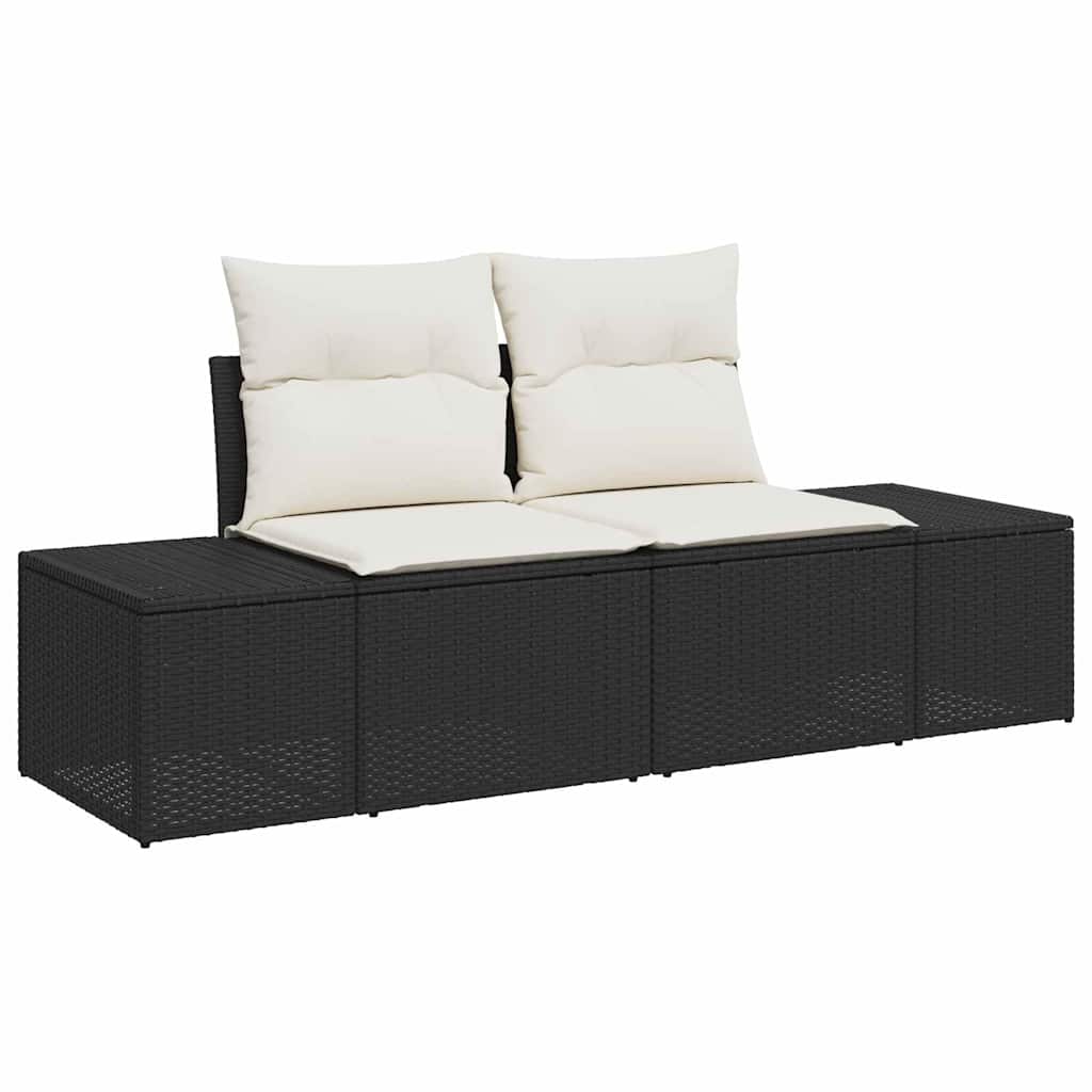 Garten-Sofa-Set mit Speicher 6 pcs Schwarz Poly Rattan