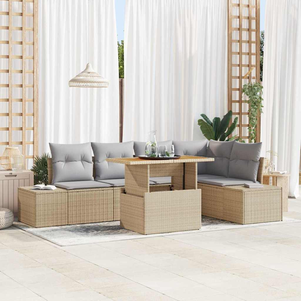 Garten-Sofa-Set mit Speicher 6 pcs Schwarz Poly Rattan