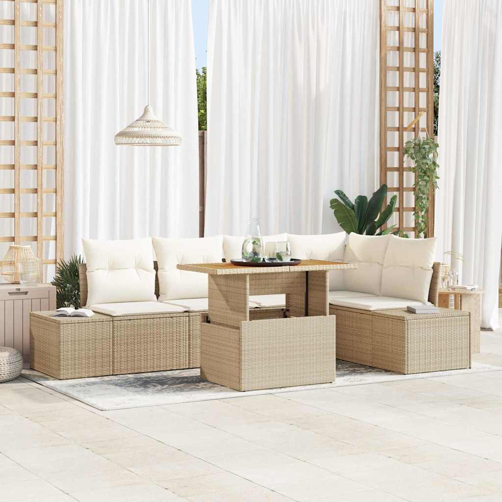 Garten-Sofa-Set mit Speicher 6 pcs Schwarz Poly Rattan