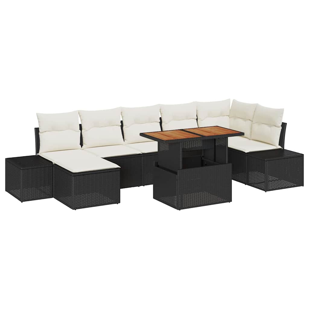 Garten-Sofa-Set mit Speicher 8 pcs Schwarz Poly Rattan