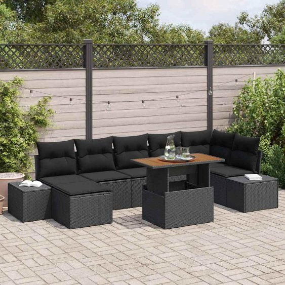 Garten-Sofa-Set mit Speicher 8 pcs Schwarz Poly Rattan
