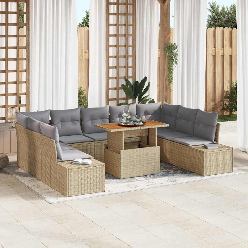 Garten-Sofa-Set mit Speicher 10 pcs Schwarz Poly Rattan